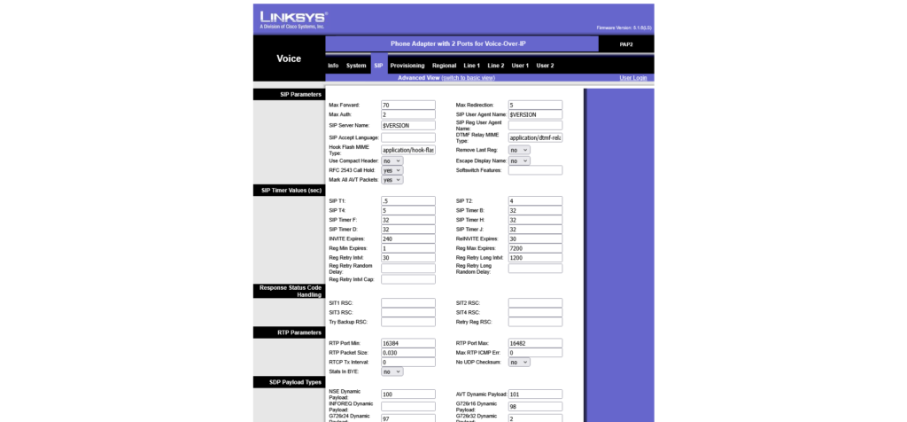 Configure a Linksys PAP2T - Advanced View