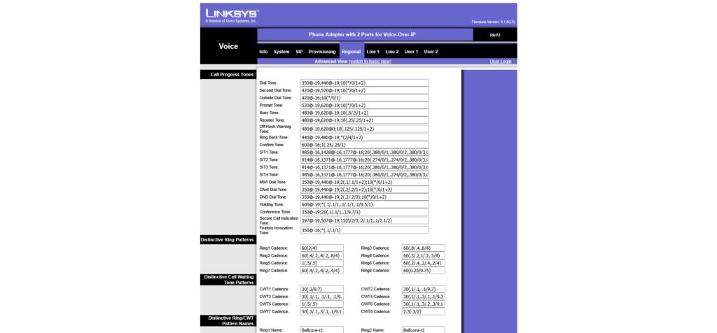 Configure a Linksys PAP2T - default regional settings