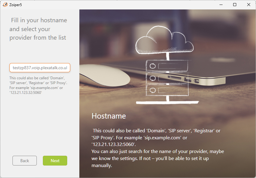 Hostname in Zoiper